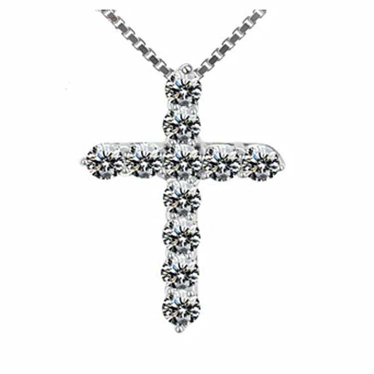 Women's Silver Chain Crystal Cross Pendant Necklace