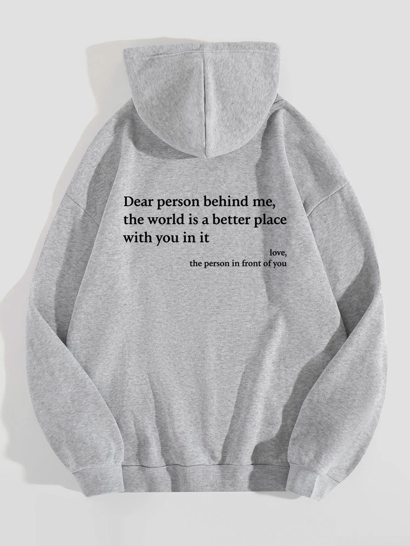 Unisex Plush Letter Printed Kangaroo Pocket Drawstring Hoodie
