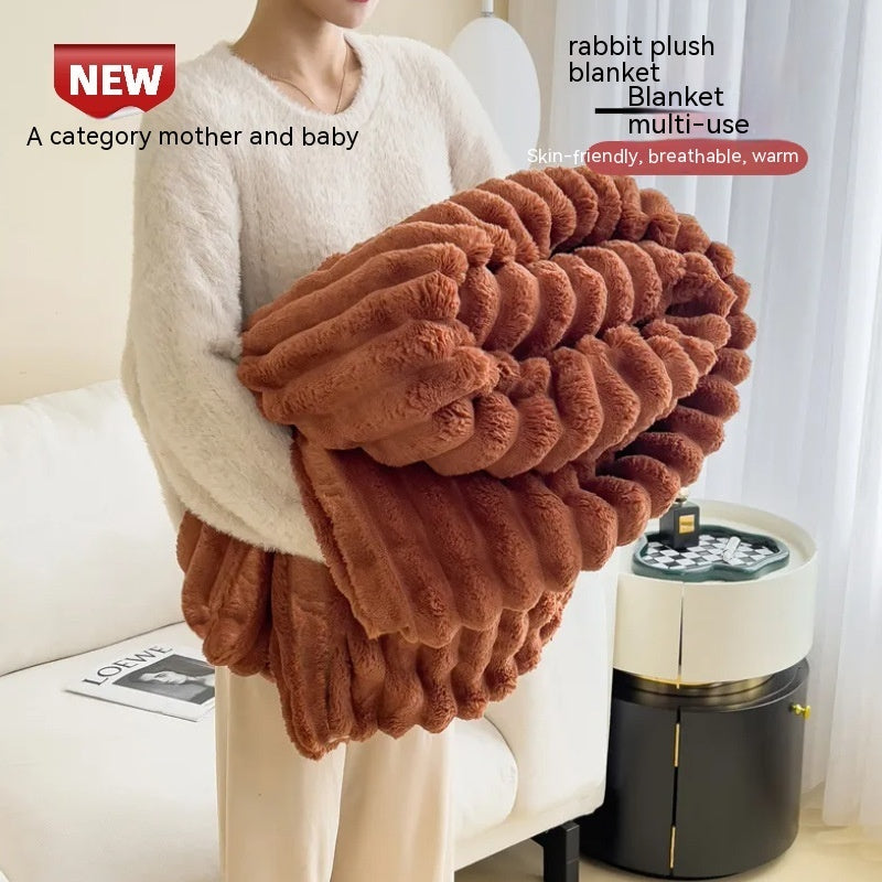 Thickening Soft And Warm  Double-sided Solid Wind Bubble Velvet Rabbit Fur Blanket