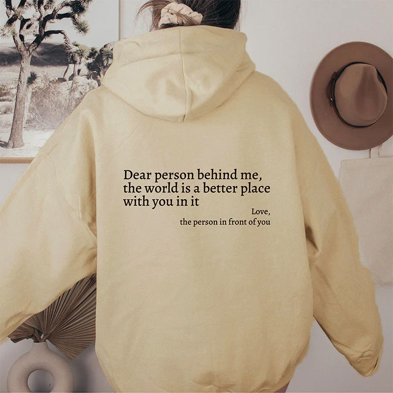 Unisex Plush Letter Printed Kangaroo Pocket Drawstring Hoodie
