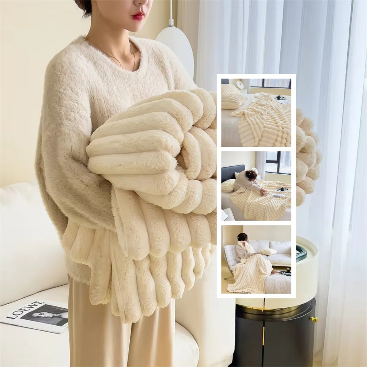 Thickening Soft And Warm  Double-sided Solid Wind Bubble Velvet Rabbit Fur Blanket