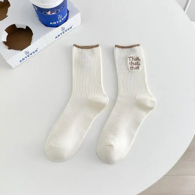 Women White Embroidered Socks