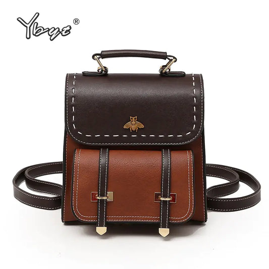 Women Vintage Paneled PU Leather Backpack