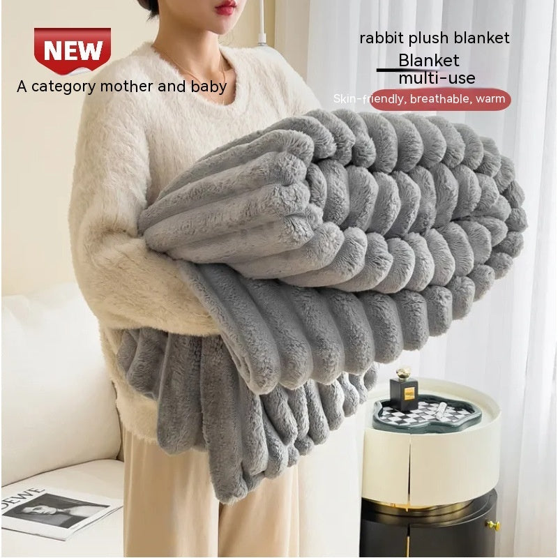 Thickening Soft And Warm  Double-sided Solid Wind Bubble Velvet Rabbit Fur Blanket