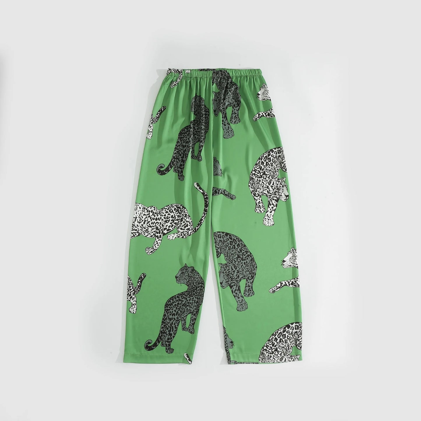 Women Green Leopard Printed Sleepwear Silk