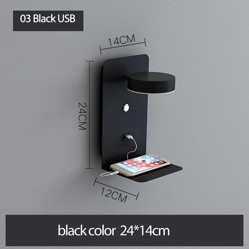 Stylish Black And White Luminaire LED Wall Lights With Switch - USB Interface