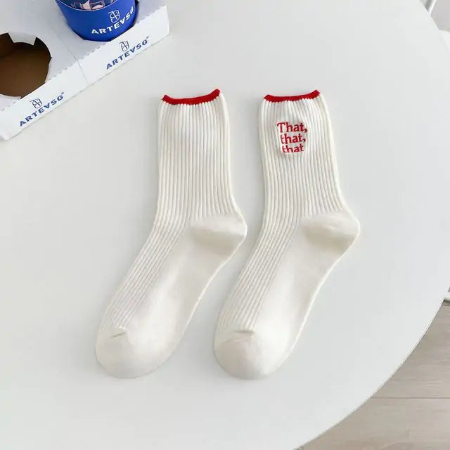 Women White Embroidered Socks