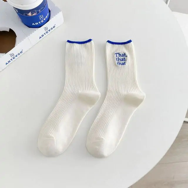 Women White Embroidered Socks