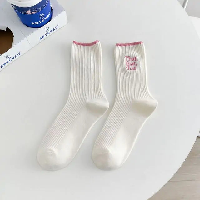 Women White Embroidered Socks