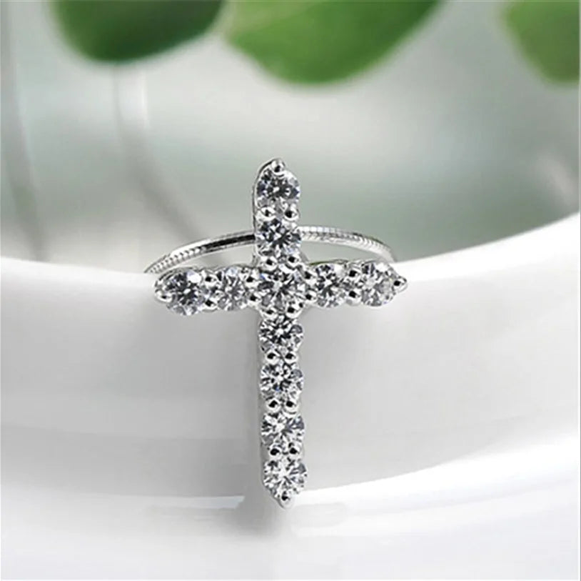 Women's Silver Chain Crystal Cross Pendant Necklace