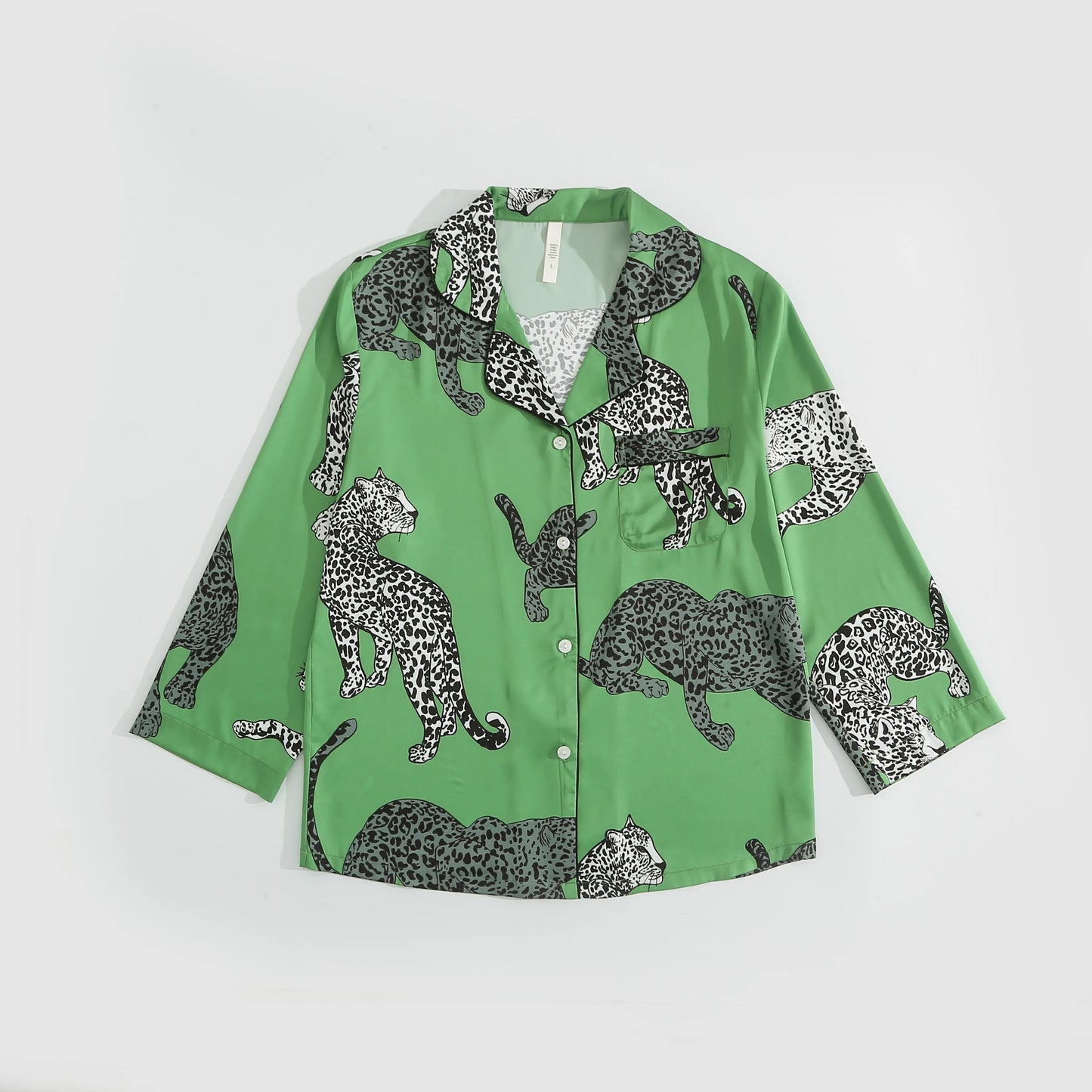 Women Green Leopard Printed Sleepwear Silk