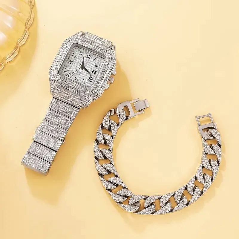 Women 2Pcs Diamond Watches Set