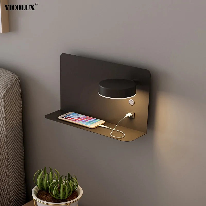 Stylish Black And White Luminaire LED Wall Lights With Switch - USB Interface