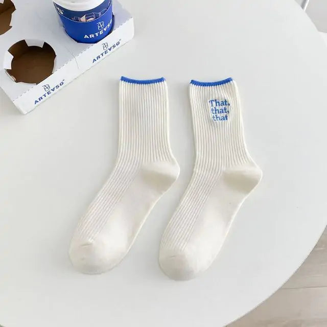 Women White Embroidered Socks