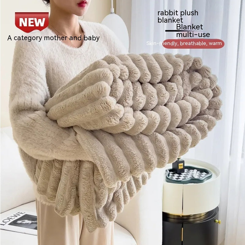 Thickening Soft And Warm  Double-sided Solid Wind Bubble Velvet Rabbit Fur Blanket