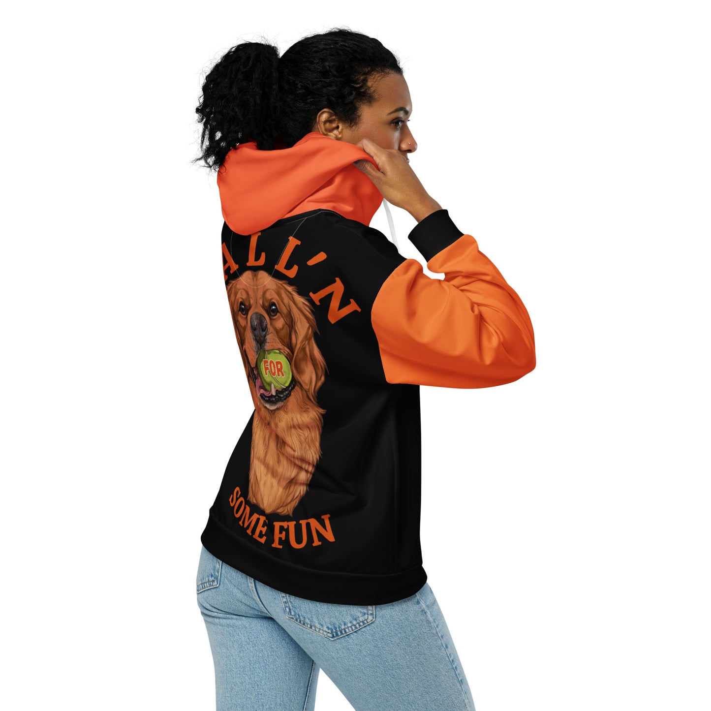 Unisex Black Ball'N Golden Retriever Zip Hoodie