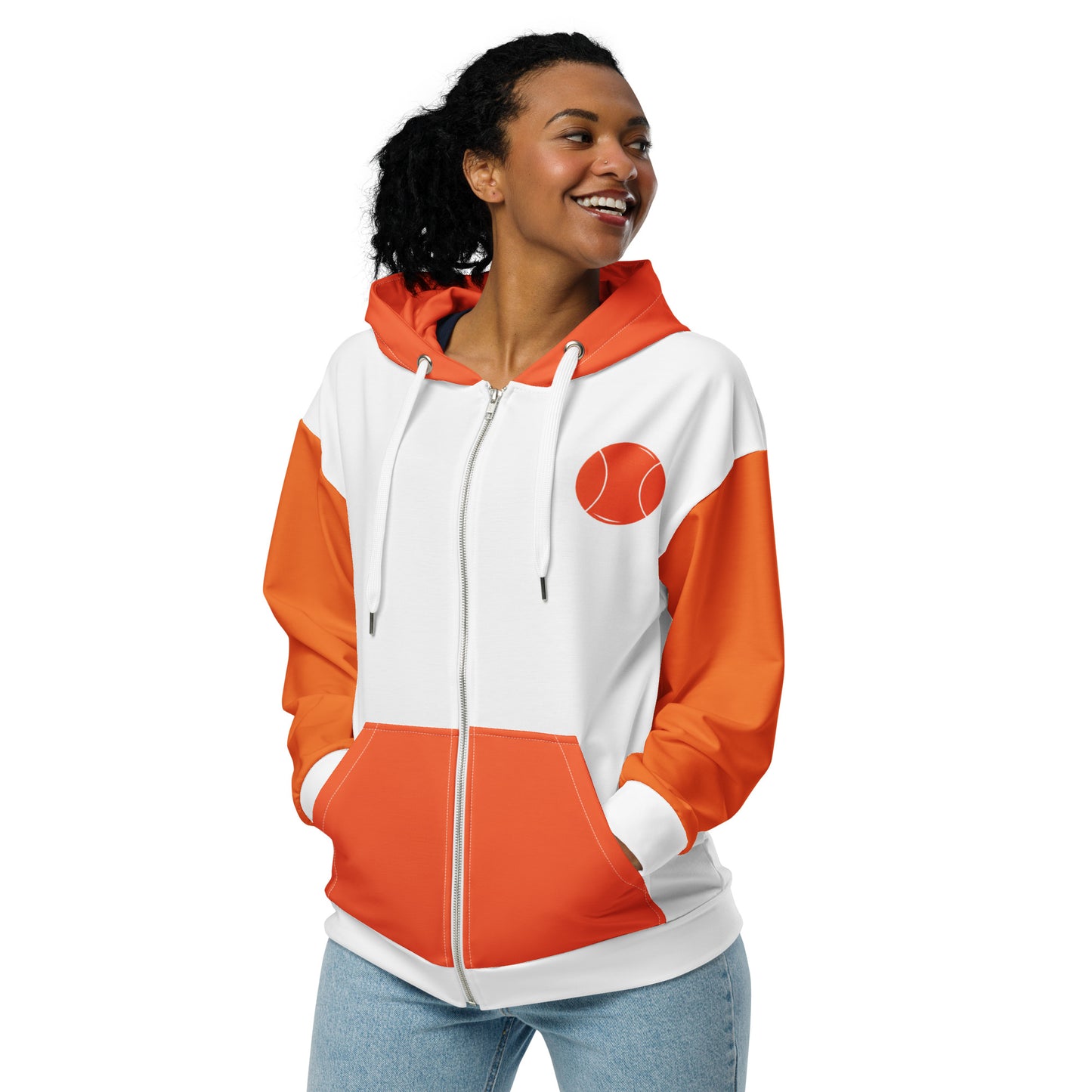 Unisex White Ball'N Golden Retriever Zip Hoodie