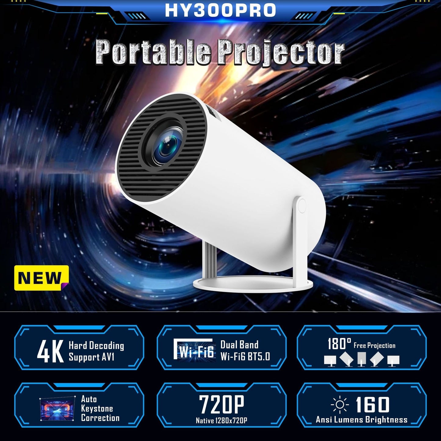 HY300 Pro Small Portable Projector Home Theater Entertainment