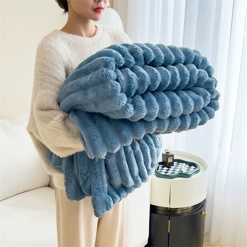 Thickening Soft And Warm  Double-sided Solid Wind Bubble Velvet Rabbit Fur Blanket