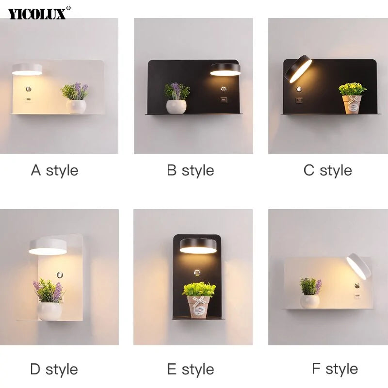 Stylish Black And White Luminaire LED Wall Lights With Switch - USB Interface