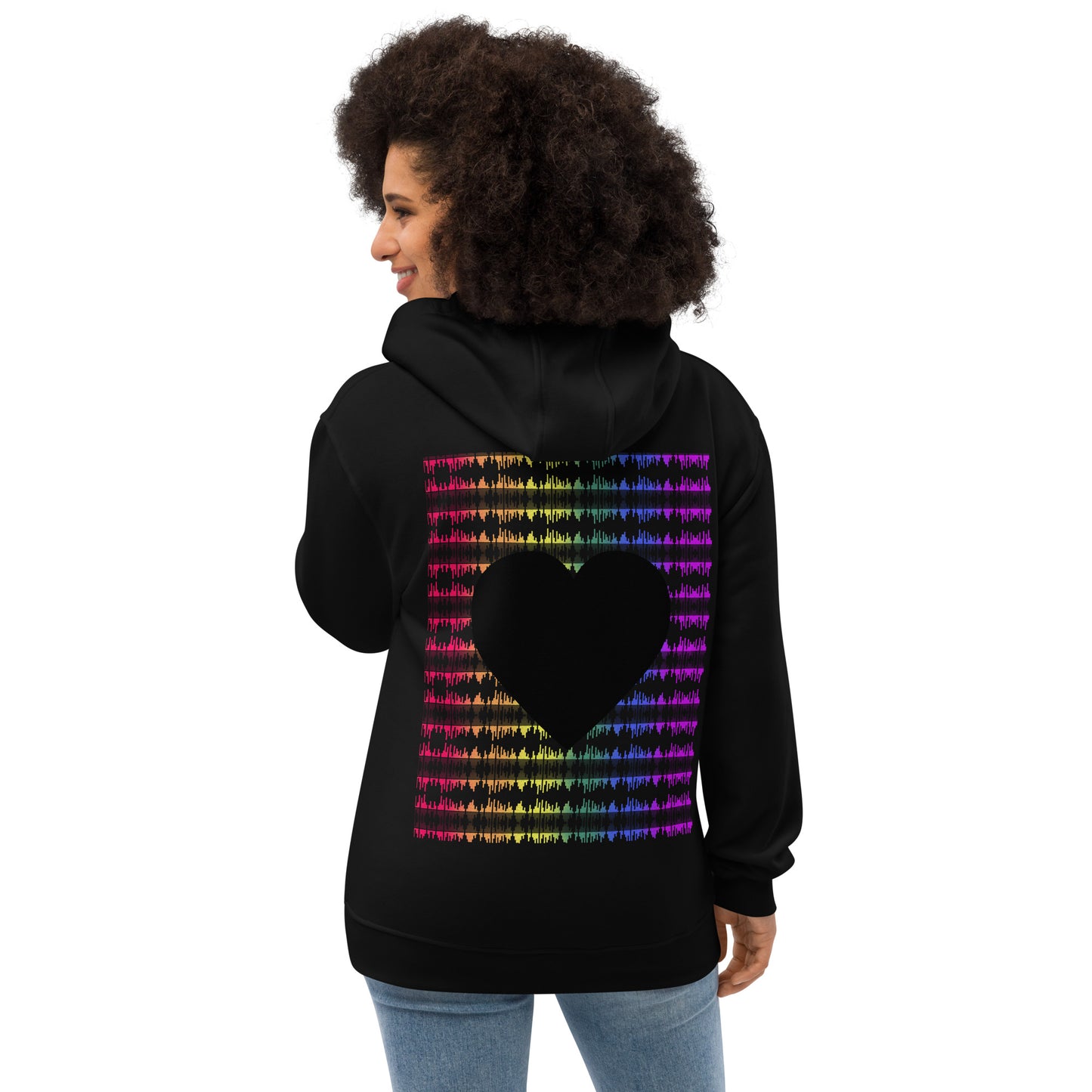 Woman Neon Love Premium Black And White Solid Eco Hoodie