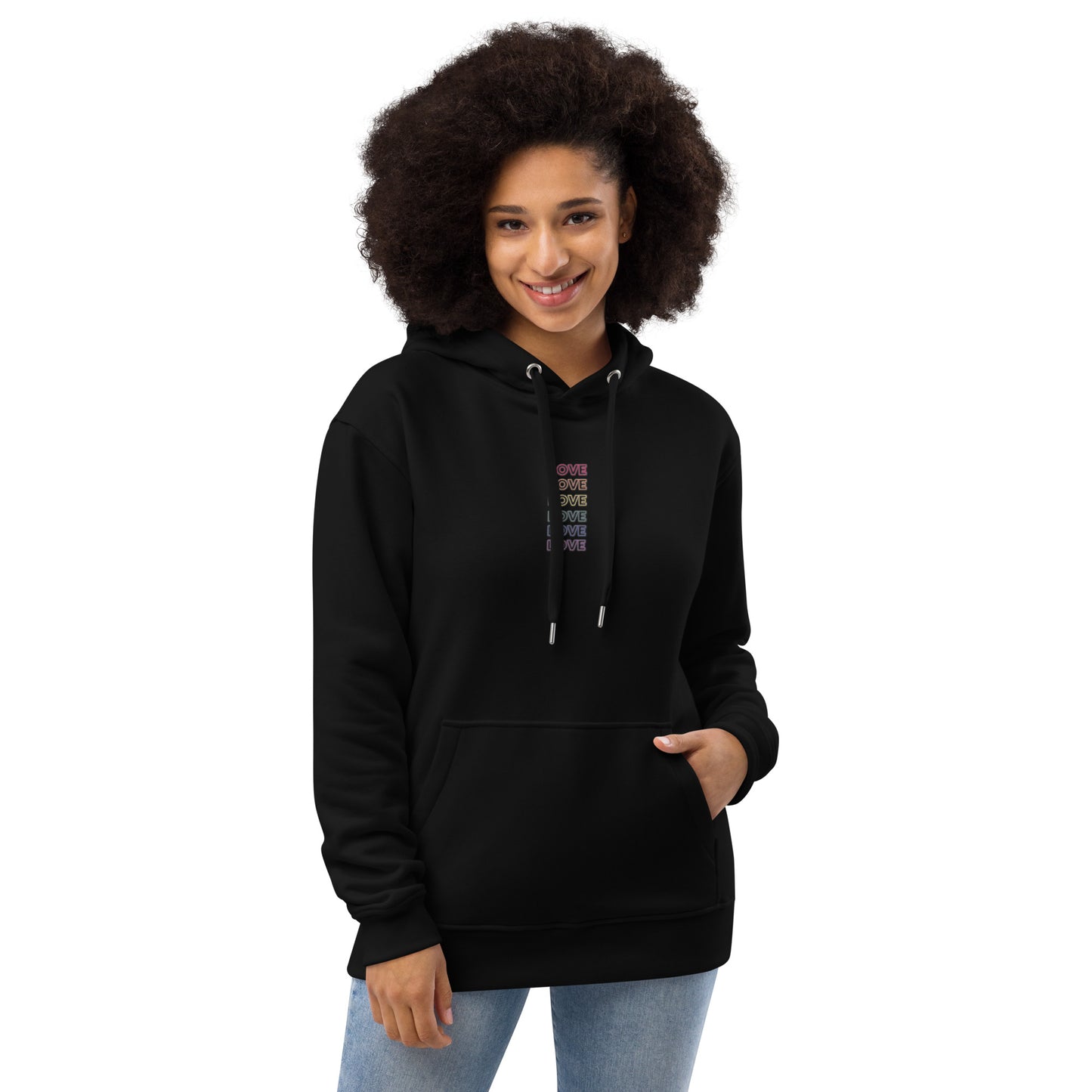 Woman Neon Love Premium Black And White Solid Eco Hoodie