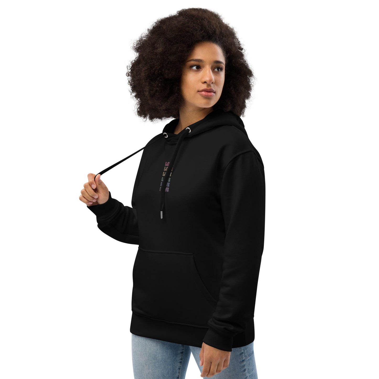 Woman Neon Love Premium Black And White Solid Eco Hoodie