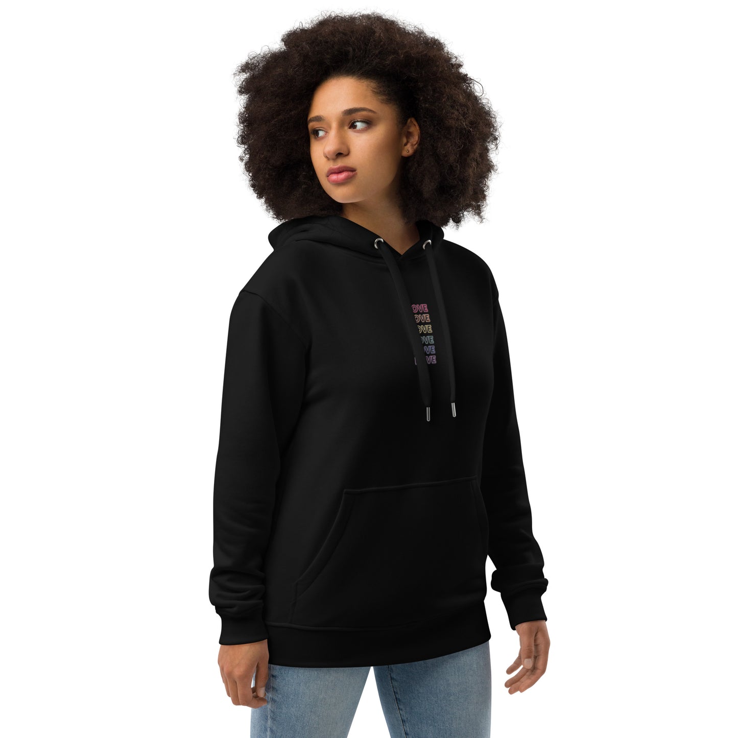 Woman Neon Love Premium Black And White Solid Eco Hoodie