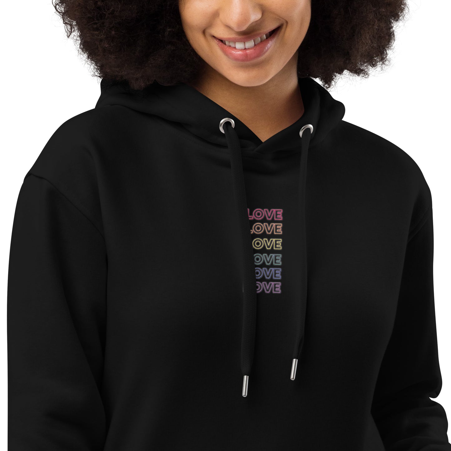 Woman Neon Love Premium Black And White Solid Eco Hoodie