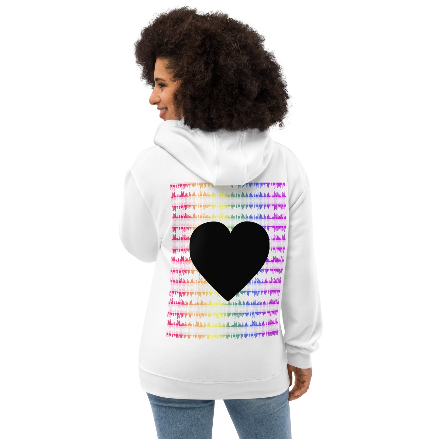 Woman Neon Love Premium Black And White Solid Eco Hoodie