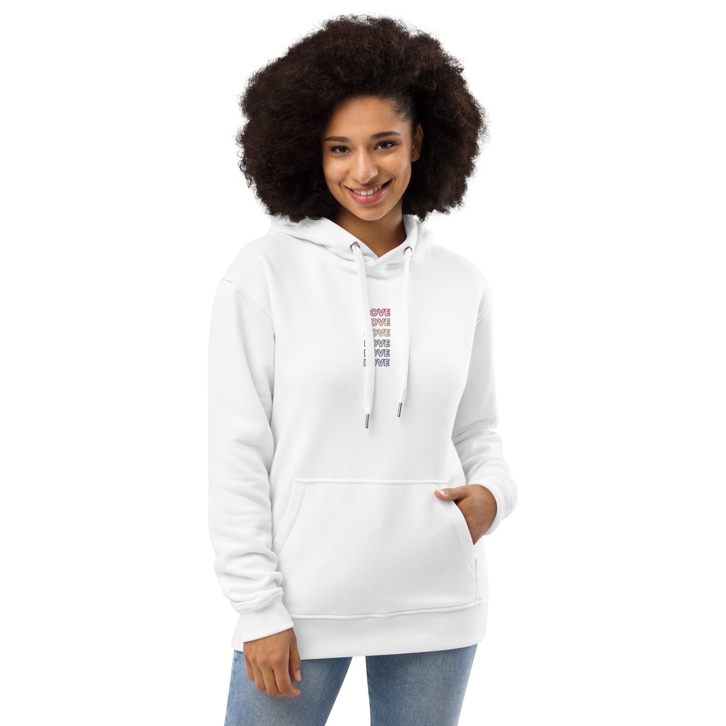 Woman Neon Love Premium Black And White Solid Eco Hoodie