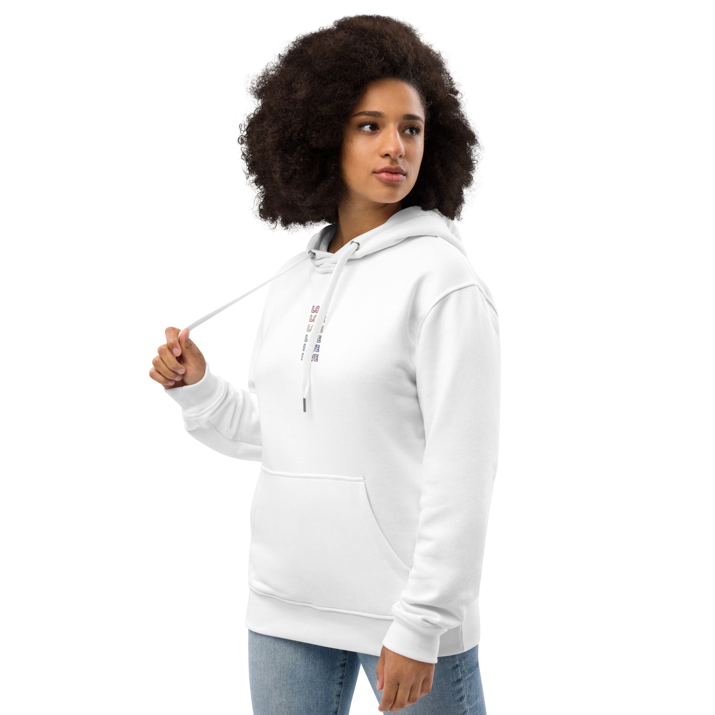 Woman Neon Love Premium Black And White Solid Eco Hoodie