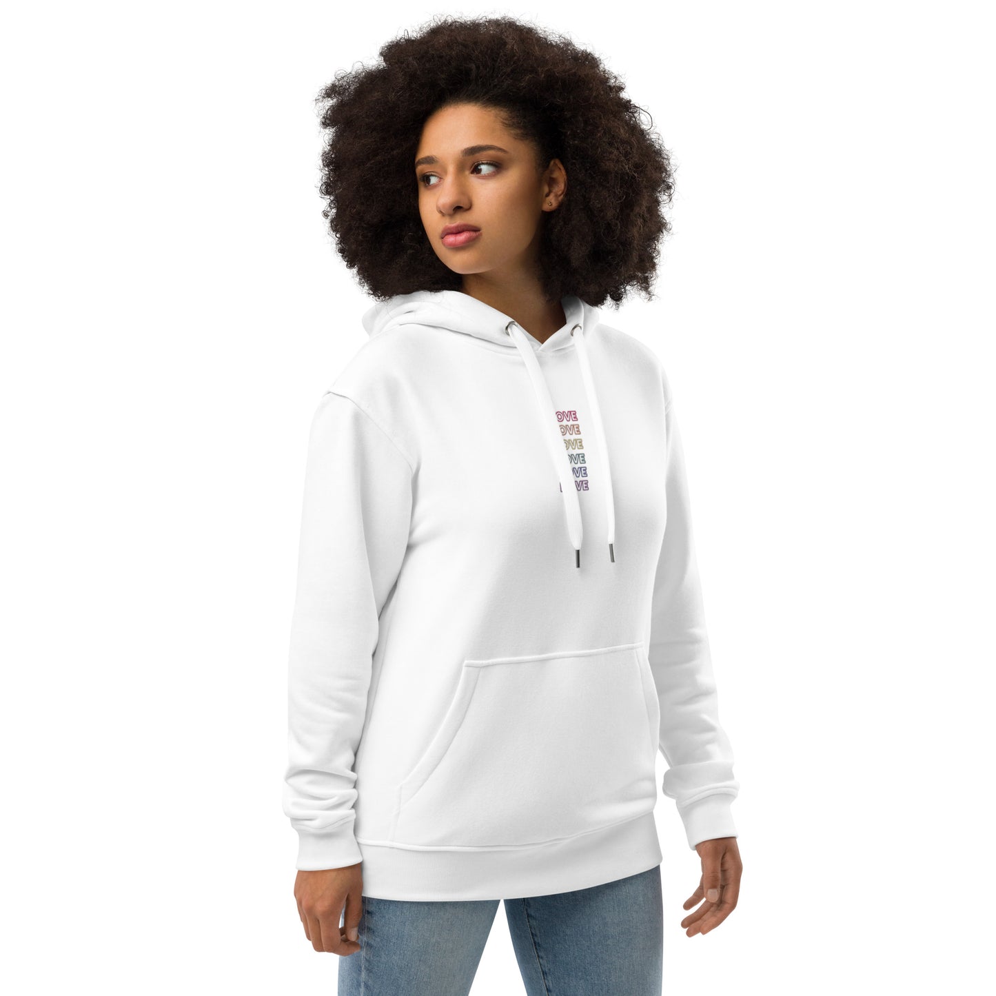 Woman Neon Love Premium Black And White Solid Eco Hoodie