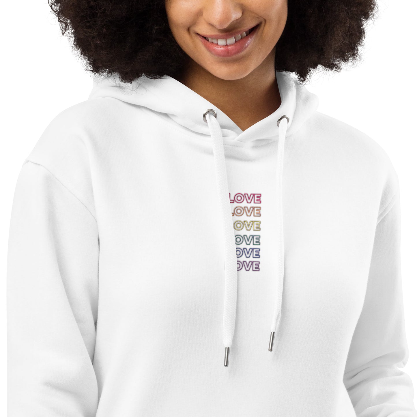 Woman Neon Love Premium Black And White Solid Eco Hoodie