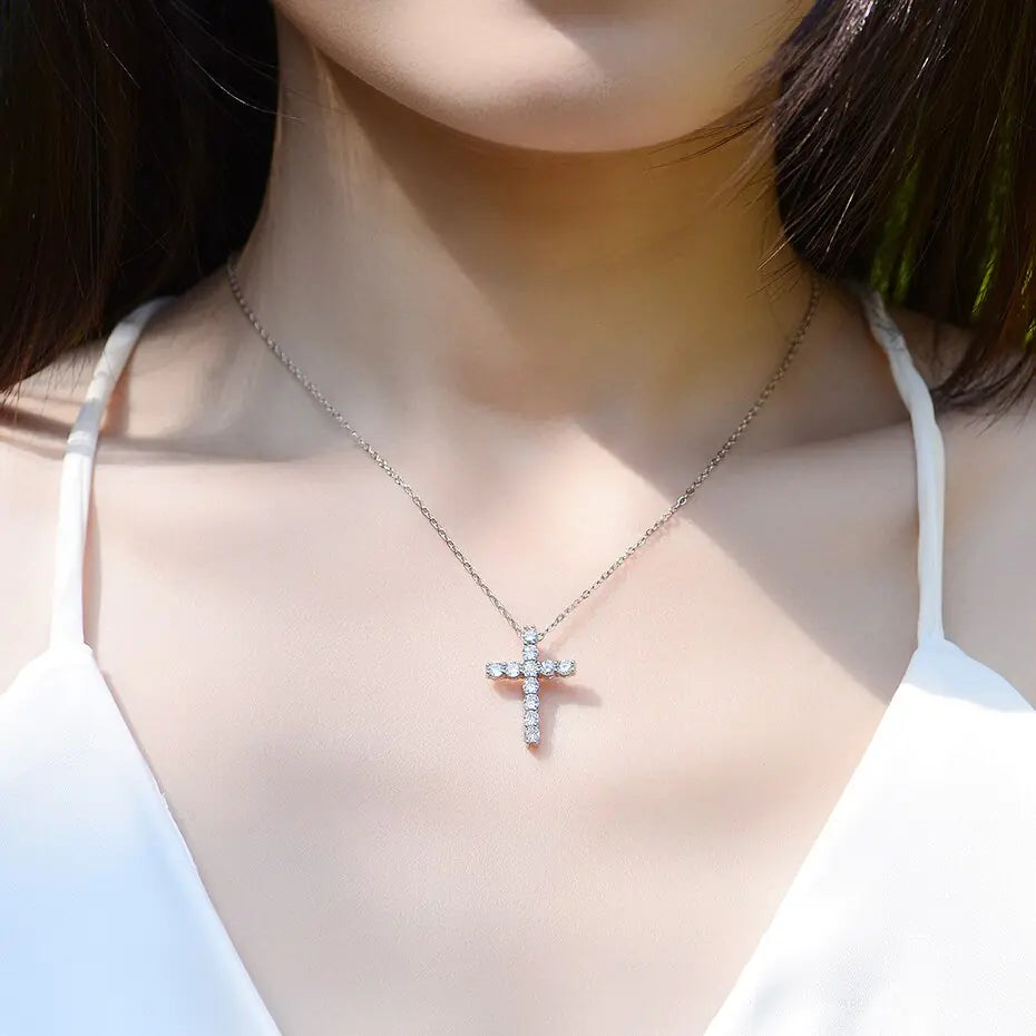 Women Moissanite Cross Pendants