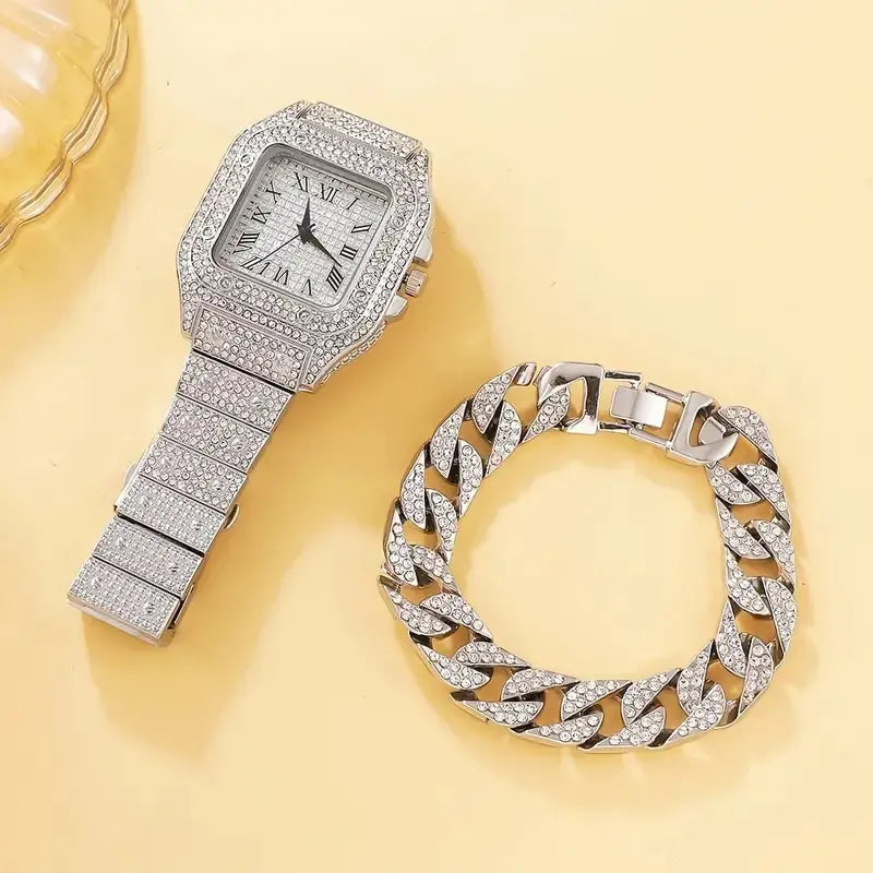 Women 2Pcs Diamond Watches Set