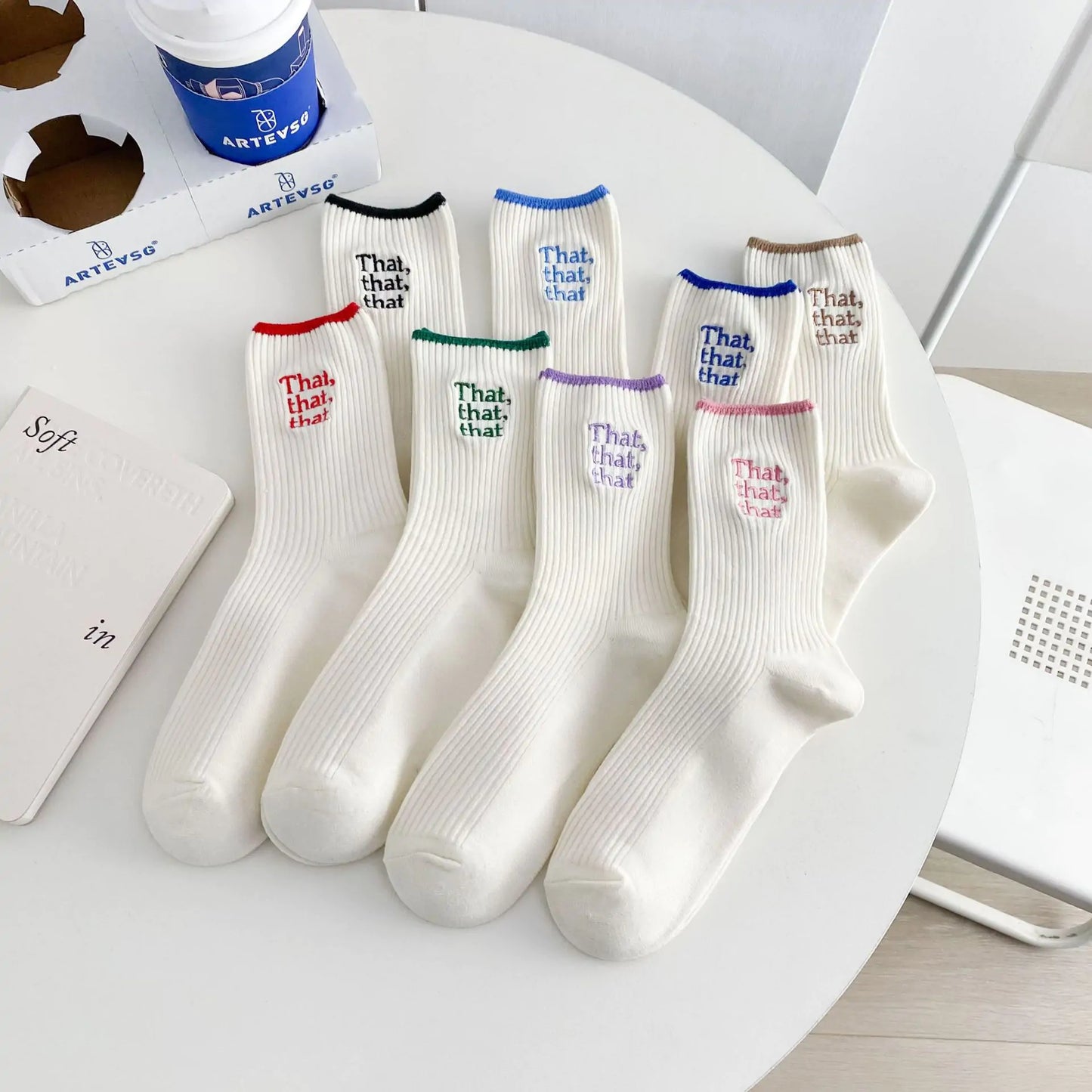 Women White Embroidered Socks