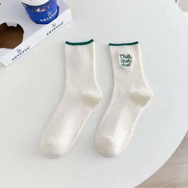 Women White Embroidered Socks