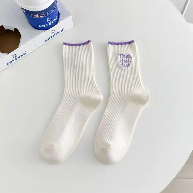 Women White Embroidered Socks