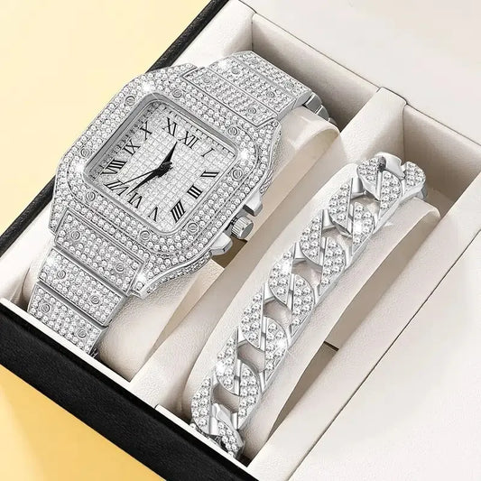 Women 2Pcs Diamond Watches Set